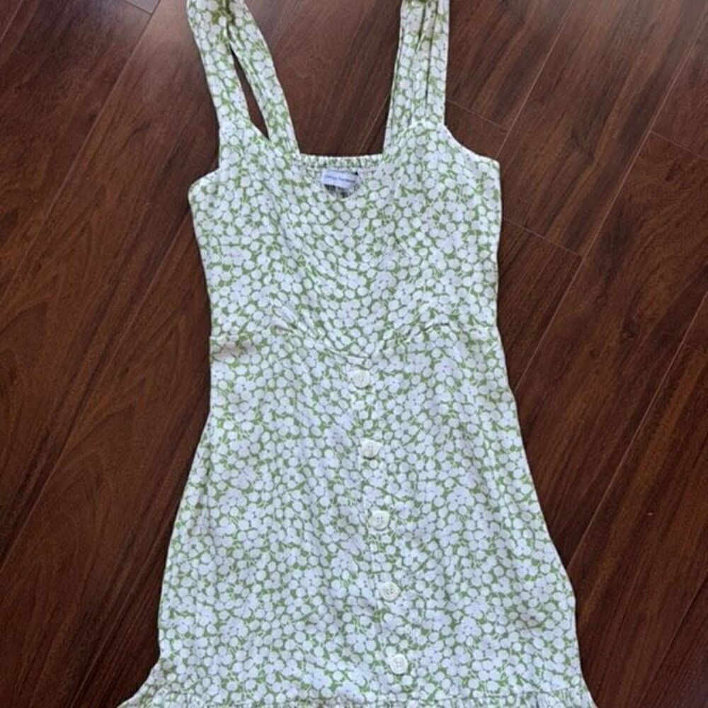 FAITHEULL THE BRAND S Lou Lou Mini Dress Green Floral Flirty Button Up Smocked - Picture 6 of 12